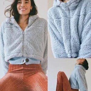 Urban Outfitters BDG Sherpa Ice Powder Blue Teddy Coat Cropped Hooded Jacket XS